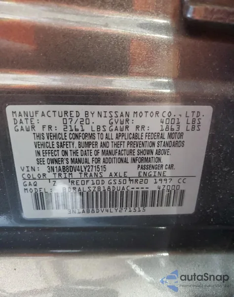 2020 Nissan Sentra Sr from USA, damaged, VIN 3N1AB8DV4LY271515